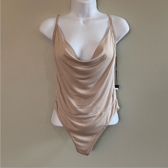 Olympia Theodora Cowl Neck Bodysuit in Champagne NWT - Picture 1 of 4
